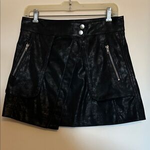 21 Saints black faux leather wrap around mini skirt with zip pockets size M